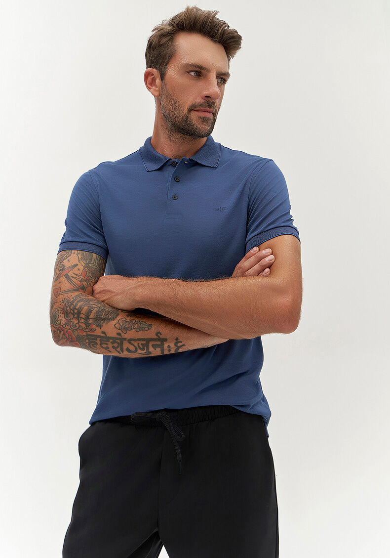 Camisa Polo Masculina em Malha Modal, AZUL SPARK, large.