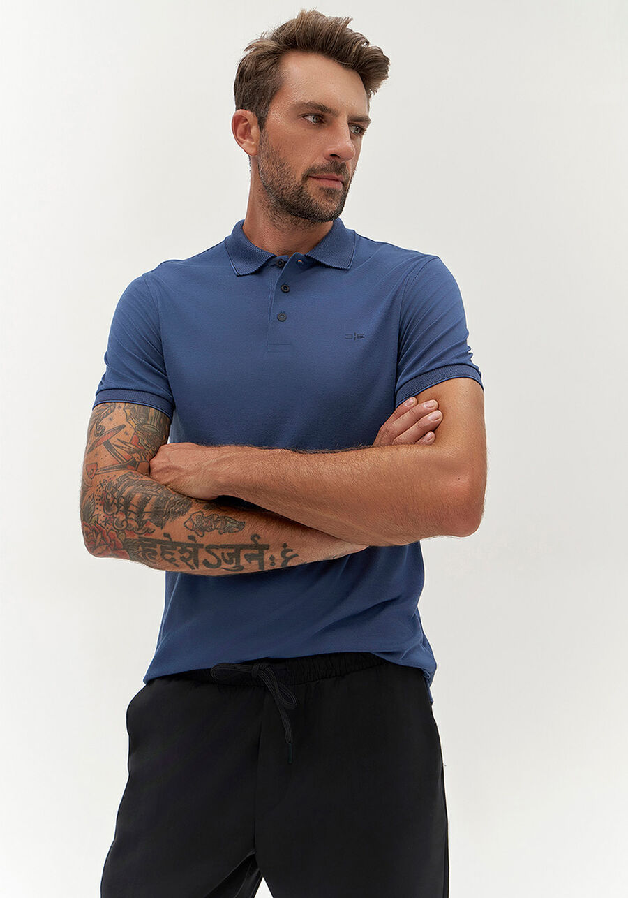 Camisa Polo Masculina em Malha Modal, AZUL SPARK. Camisa Polo Masculina em Malha Modal, AZUL SPARK, large.