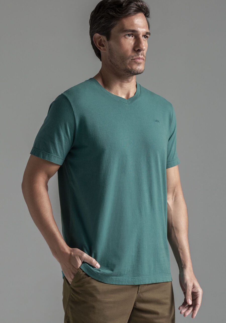 Camiseta Masculina em Malha com Decote V, VERDE LAKE, large.