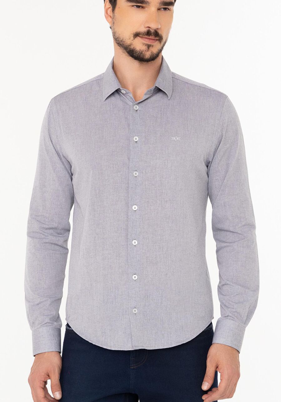 Camisa Slim Fit Masculina De Manga Longa Com Botões, CINZA. Camisa Slim Fit Masculina De Manga Longa Com Botões, CINZA, large.