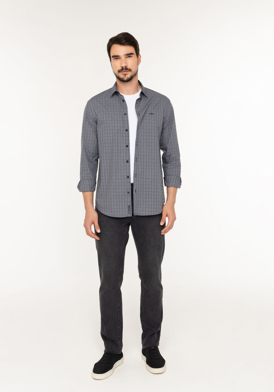 Calça Slim Jeans Turbofan Com Elastano E Bolsos, PRETO REATIVO. Calça Slim Jeans Turbofan Com Elastano E Bolsos, PRETO REATIVO, large.