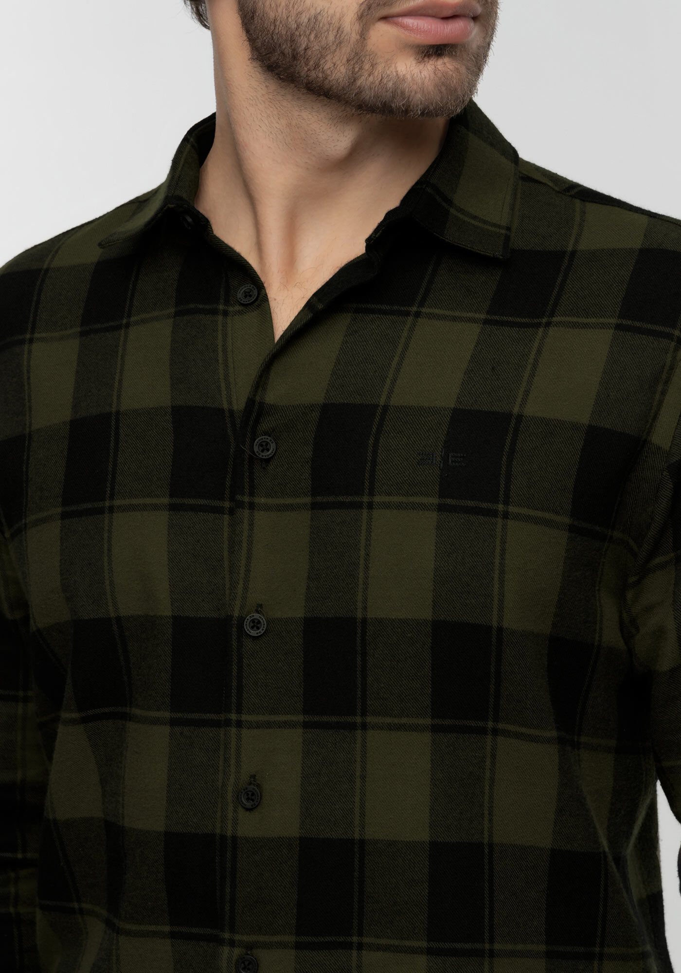 Camisa Xadrez Flanelada Com Mangas Longas Slim Fit, VERDE HEIR, large.