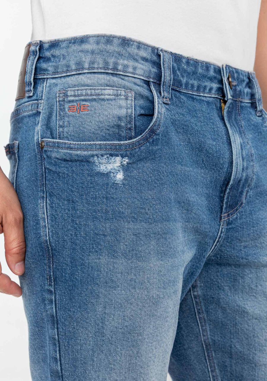 Bermuda Jeans Reta Radial com Puídos, JEANS, large.