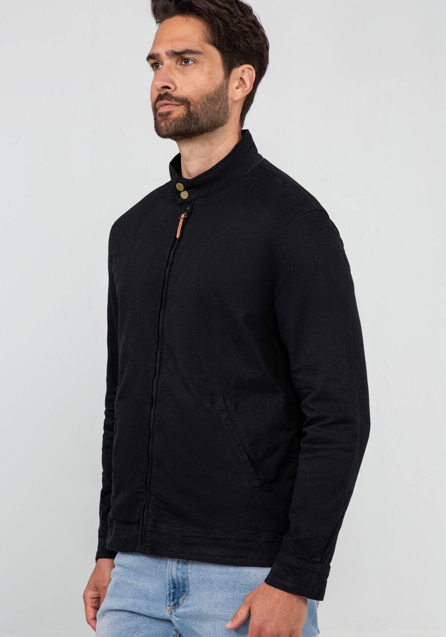 Jaqueta Sarja Masculina com Gola Alta, PRETO REATIVO. Jaqueta Sarja Masculina com Gola Alta, PRETO REATIVO, large.