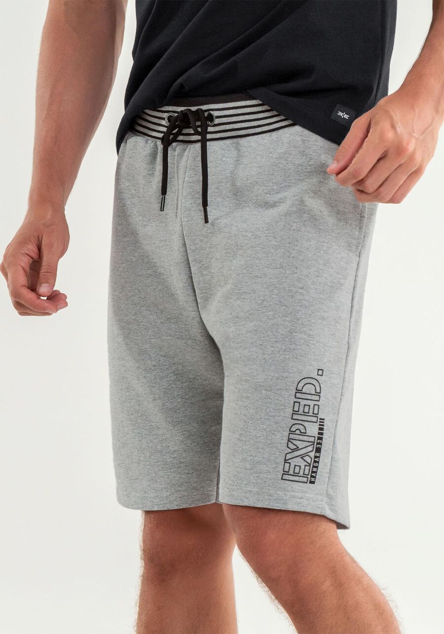 Bermuda Masculina em  Moletom com bolso, MESCLA MEDIO. Bermuda Masculina em  Moletom com bolso, MESCLA MEDIO, large.