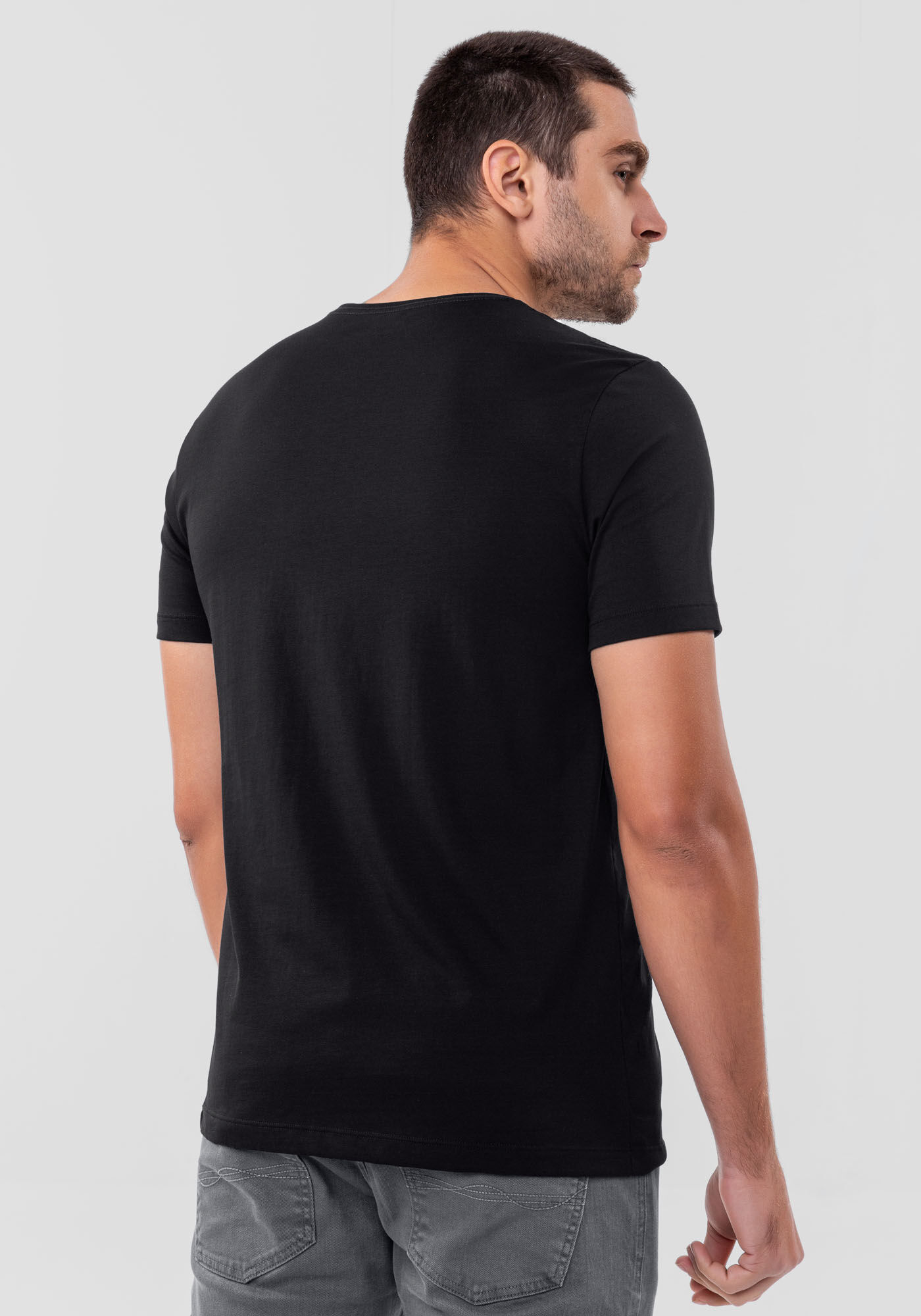 Camiseta Masculina em Malha Cotton Pima, PRETO REATIVO, large.