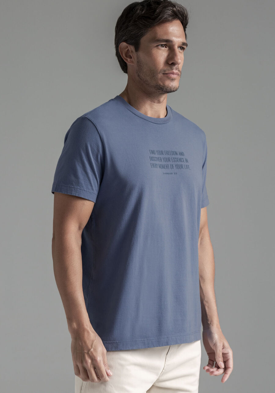 Camiseta Masculina em Malha Leve com Estampa, AZUL SEED. Camiseta Masculina em Malha Leve com Estampa, AZUL SEED, large.