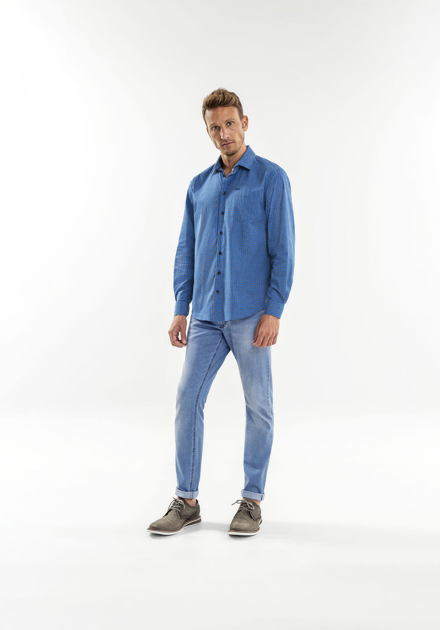 Camisa Masculina Comfort  em Tricoline Stretch, AZUL SPARK. Camisa Masculina Comfort  em Tricoline Stretch, AZUL SPARK, large.