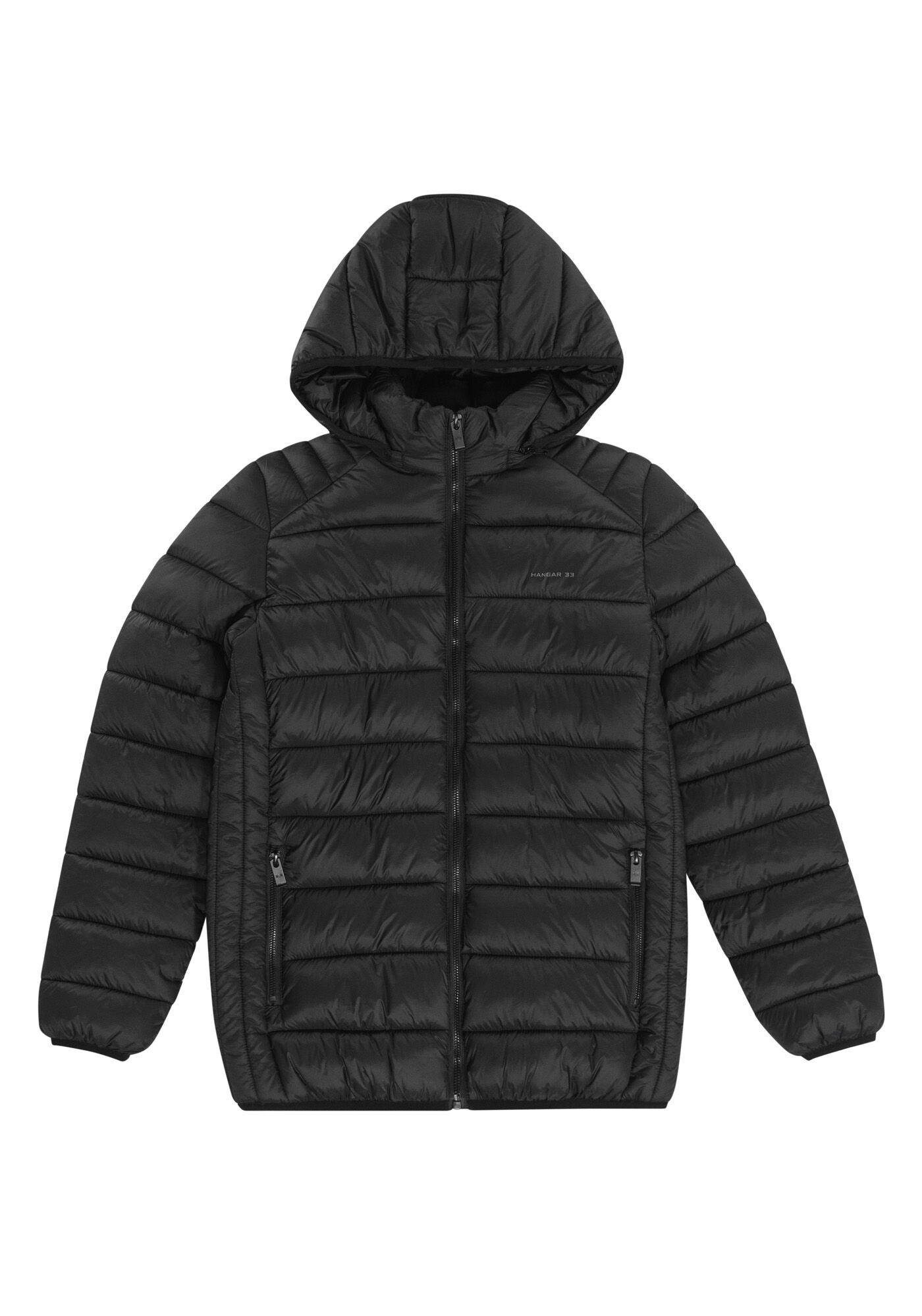 Jaqueta Puffer Juvenil em Nylon com Capuz, PRETO REATIVO, large.