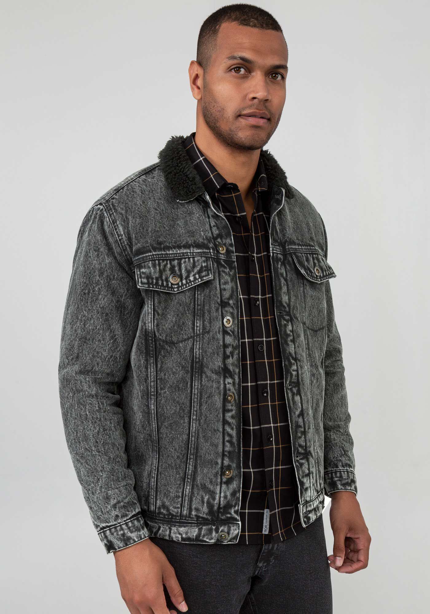 Jaqueta com pelo na gola masculina hotsell