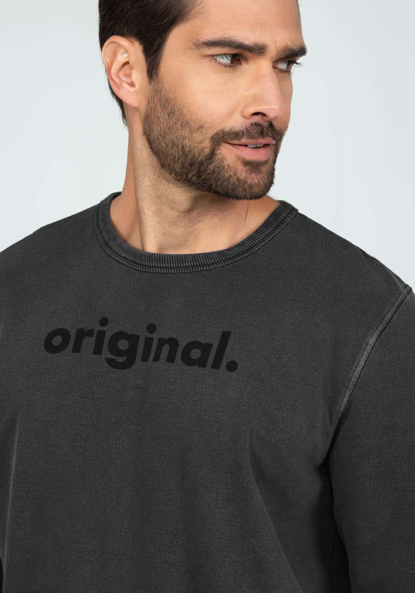 Blus&atilde;o em Moletom com Estampa Lettering, PRETO REATIVO, large.