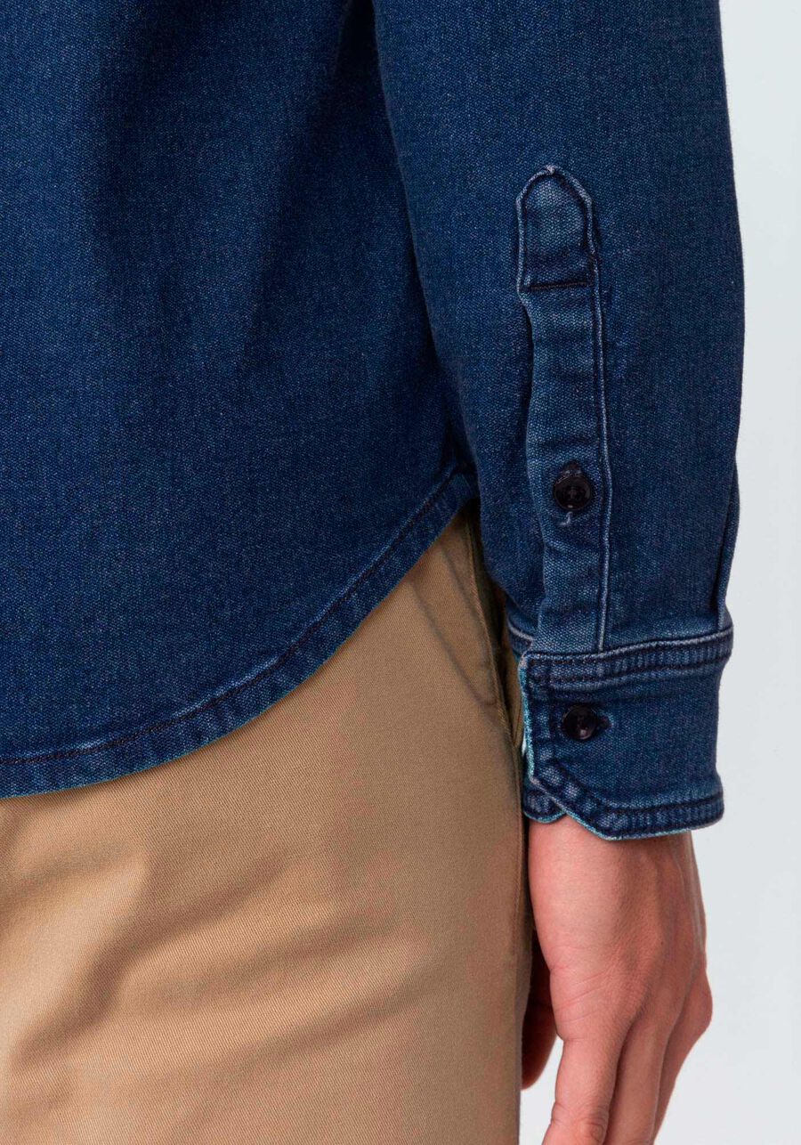 Camisa Jeans Manga Longa Slim Lavagem Escura, JEANS. Camisa Jeans Manga Longa Slim Lavagem Escura, JEANS, large.