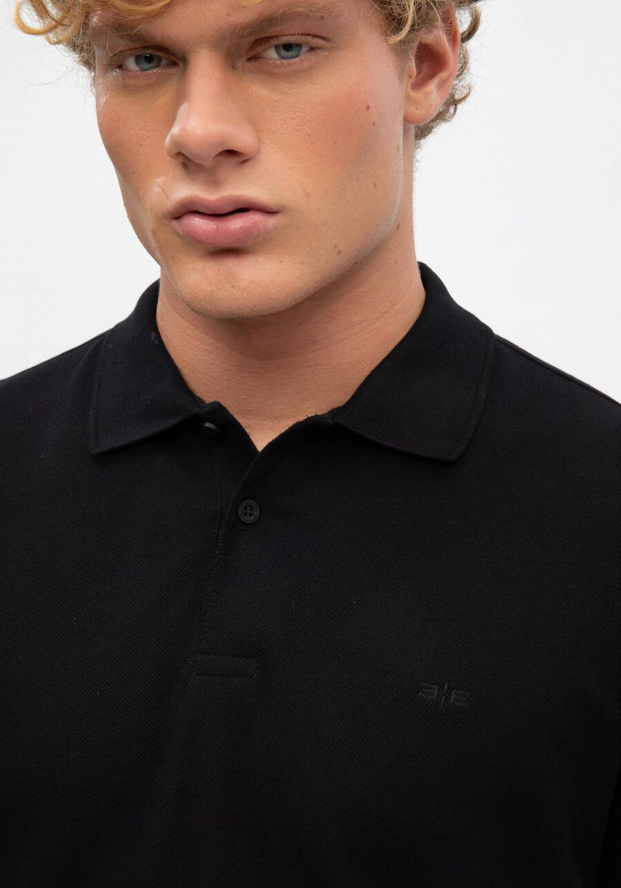 Camisa Polo De Mangas Curtas Colors Em Malha Mercerizada, PRETO REATIVO. Camisa Polo De Mangas Curtas Colors Em Malha Mercerizada, PRETO REATIVO, large.