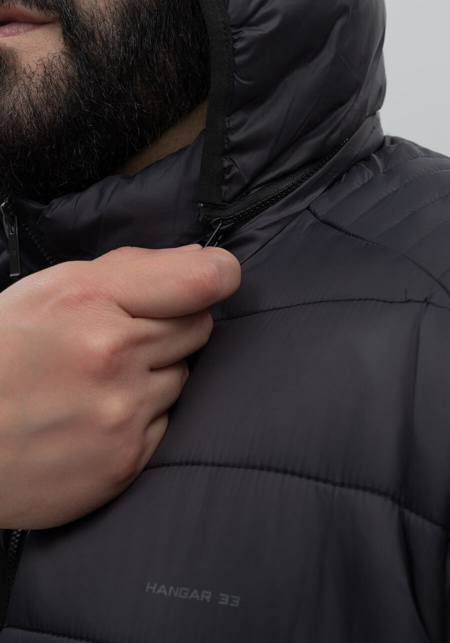Jaqueta Puffer Em Nylon Com Capuz Removível Big & Tall, PRETO REATIVO. Jaqueta Puffer Em Nylon Com Capuz Removível Big & Tall, PRETO REATIVO, large.