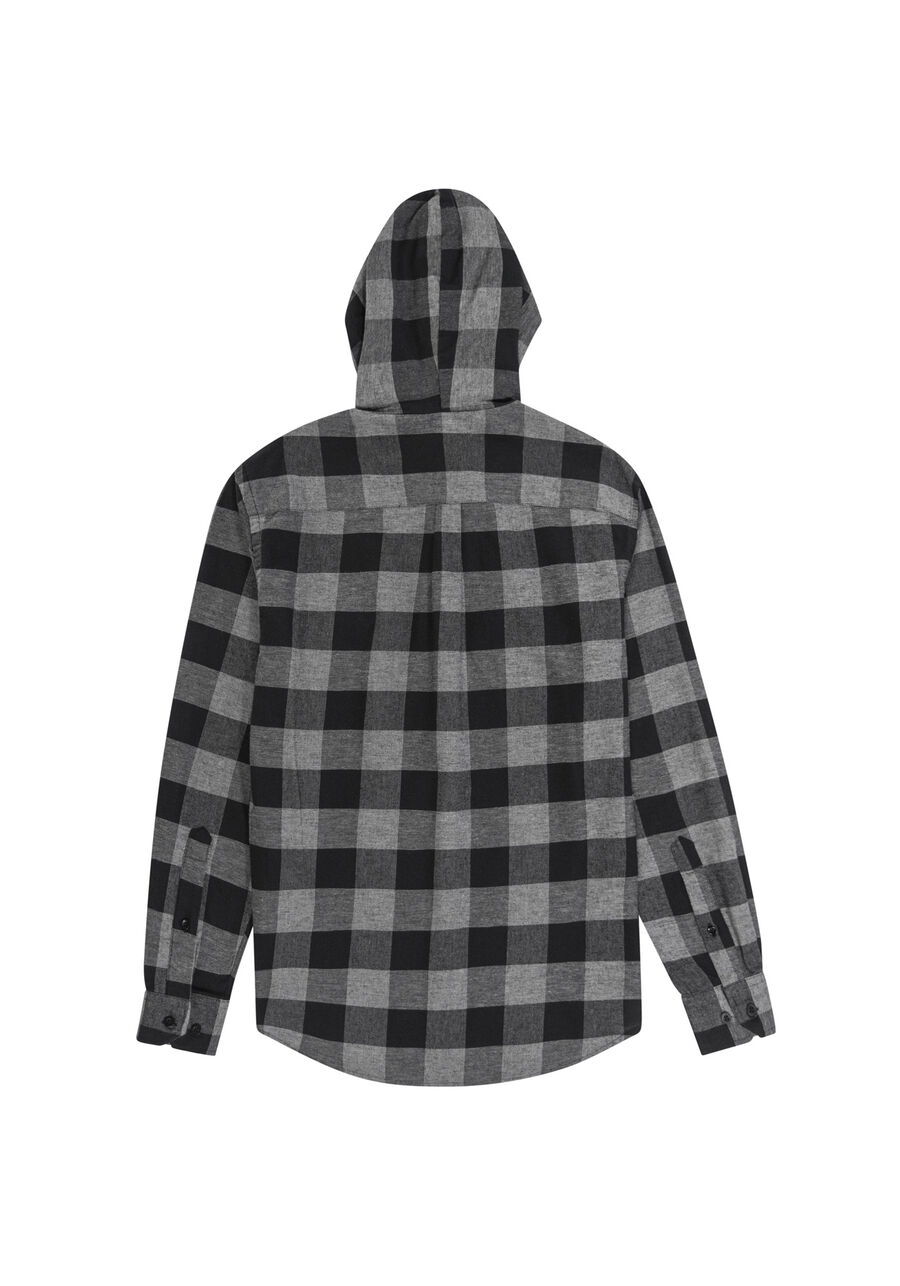 Camisa Masculina Comfort em Flanela com Capuz, CINZA NOTI. Camisa Masculina Comfort em Flanela com Capuz, CINZA NOTI, large.