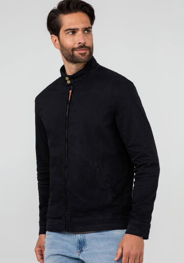 Jaqueta Sarja Masculina com Gola Alta, PRETO REATIVO. Jaqueta Sarja Masculina com Gola Alta, PRETO REATIVO, large.