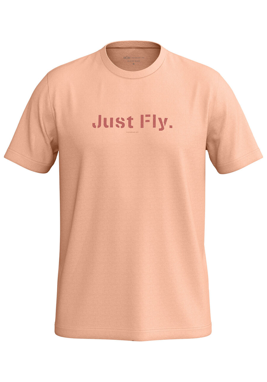 Camiseta Masculina em Malha com Estampa Just Fly, SALMAO ALESAN. Camiseta Masculina em Malha com Estampa Just Fly, SALMAO ALESAN, large.