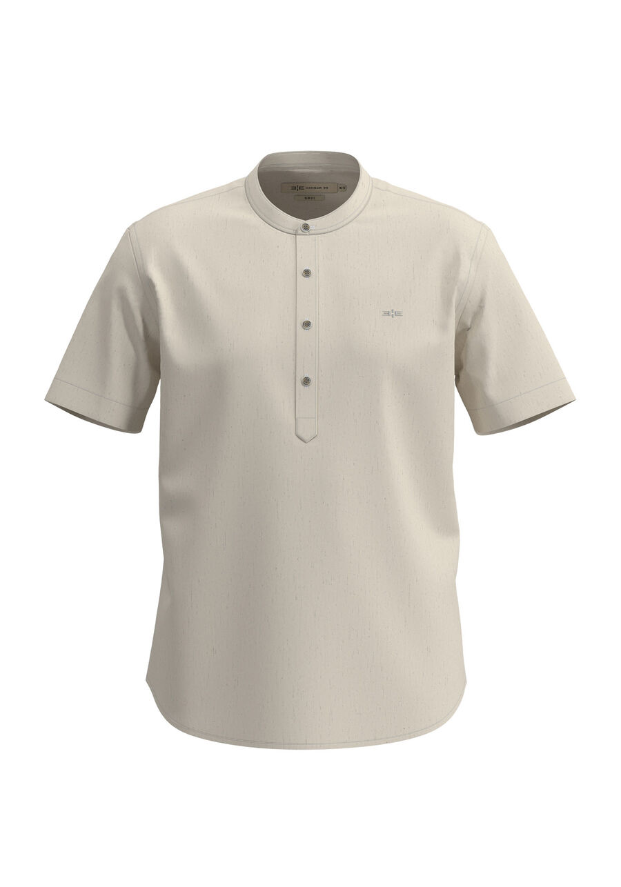 Camisa Bata De Mangas Curtas Com Linho, BRANCO OFF WHITE. Camisa Bata De Mangas Curtas Com Linho, BRANCO OFF WHITE, large.