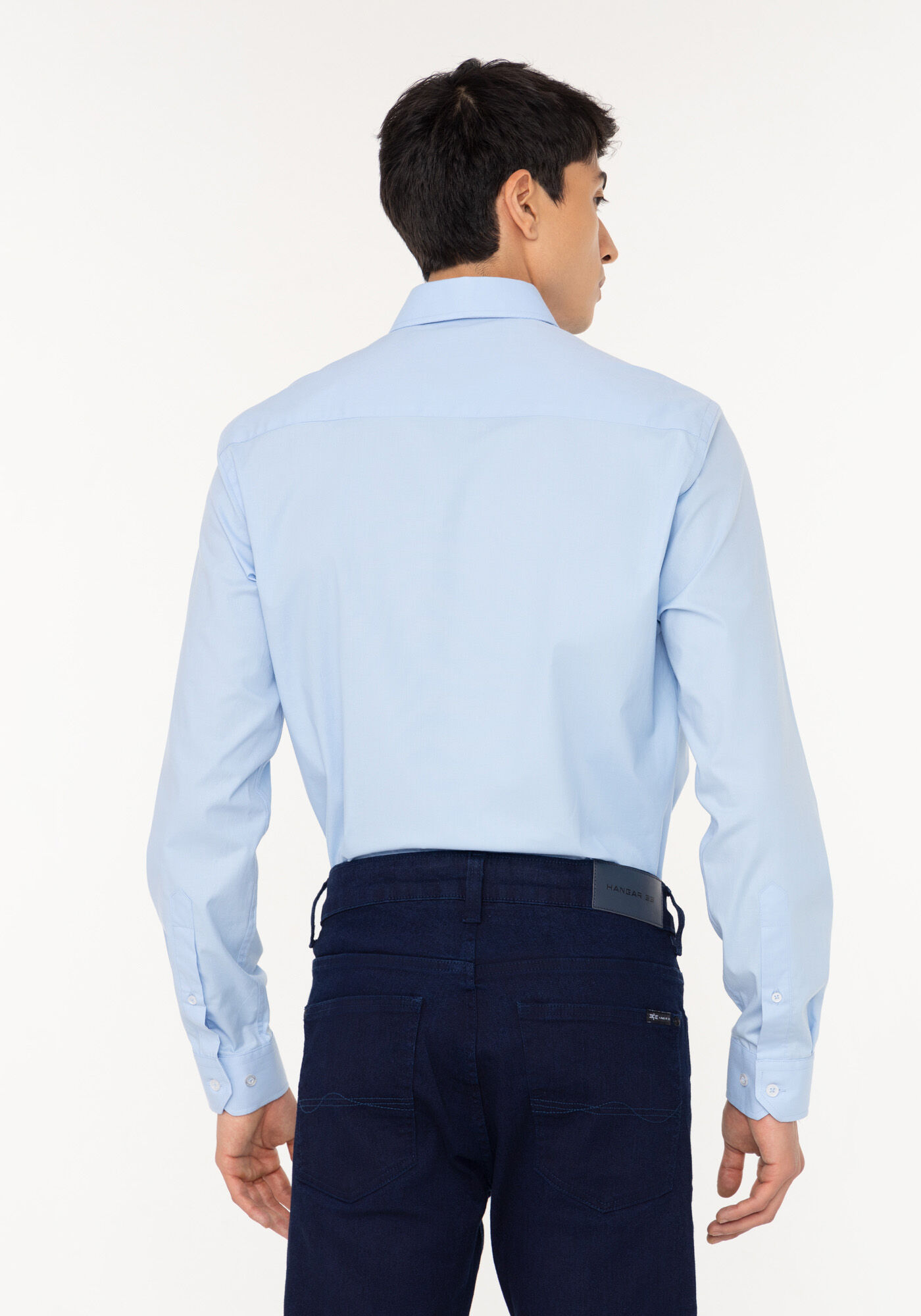 Camisa De Mangas Longas Com Elastano Slim Fit, AZUL, large.
