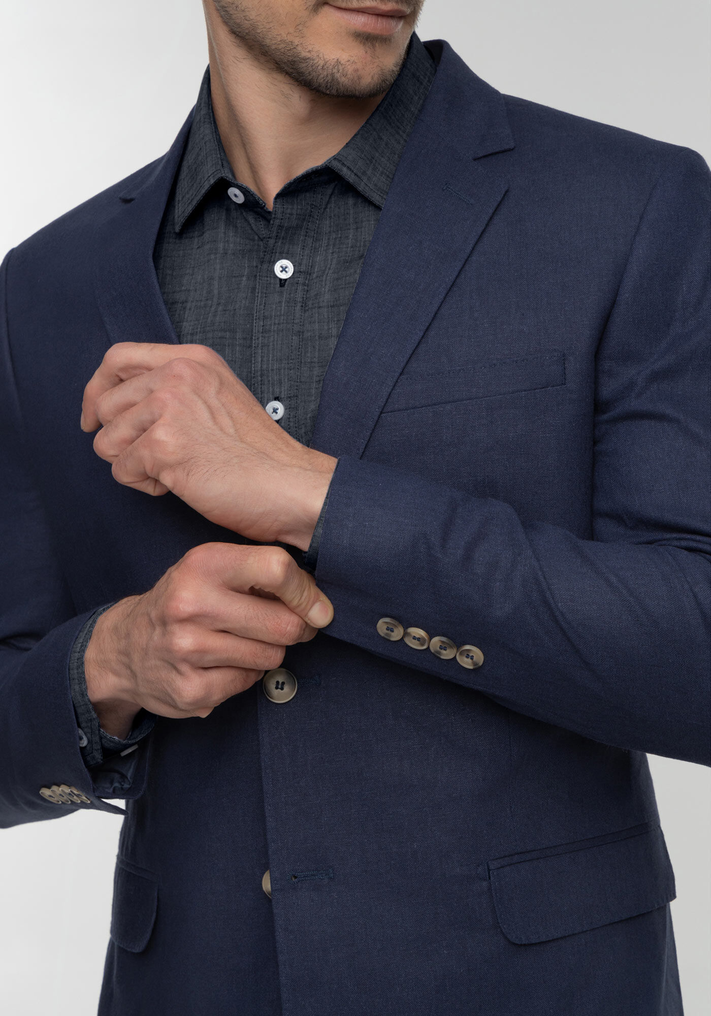 Blazer Slim Comfort Em Tecido Com Linho, MARINHO ACTION, large.