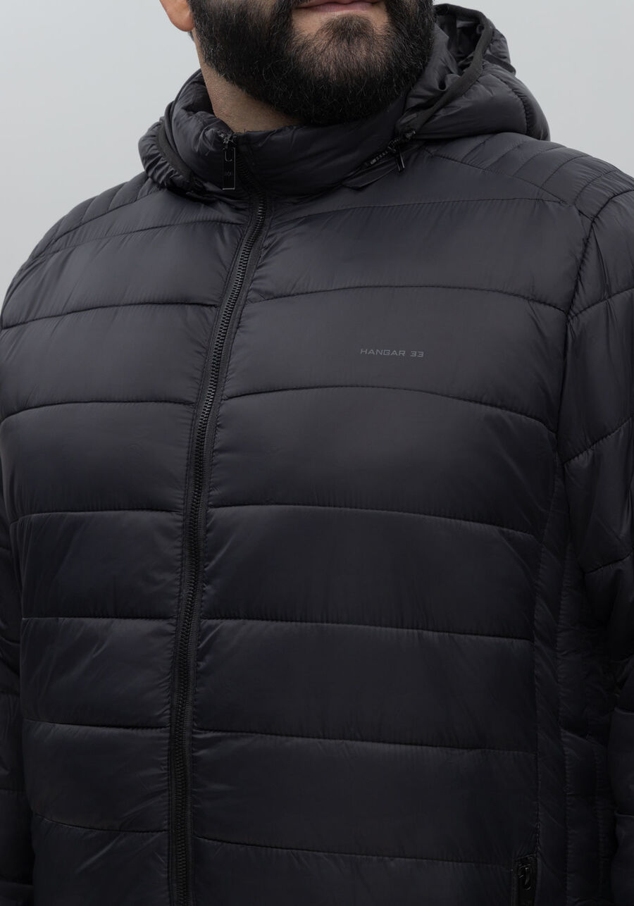 Jaqueta Puffer Em Nylon Com Capuz Removível Big & Tall, PRETO REATIVO. Jaqueta Puffer Em Nylon Com Capuz Removível Big & Tall, PRETO REATIVO, large.