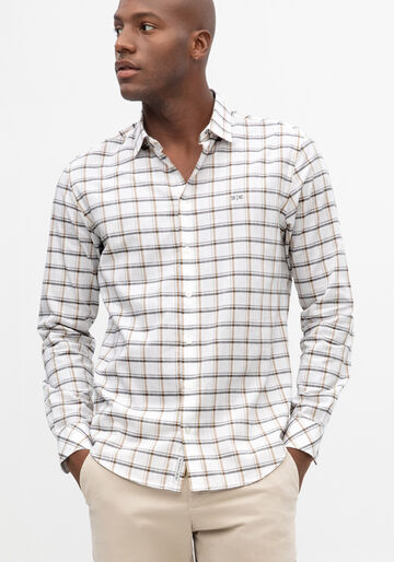 Camisa Masculina Slim Fit em Tecido Flamê Xadrez, BRANCO OFF WHITE. Camisa Masculina Slim Fit em Tecido Flamê Xadrez, BRANCO OFF WHITE, large.
