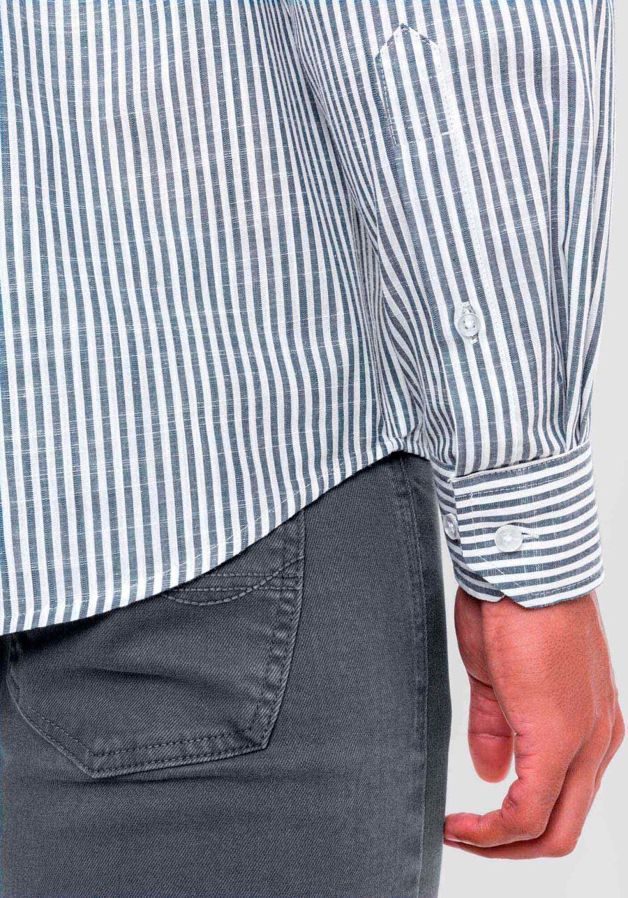 Camisa Masculina Comfort em Tecido Flamê Listrada, MARINHO XANGU, large.