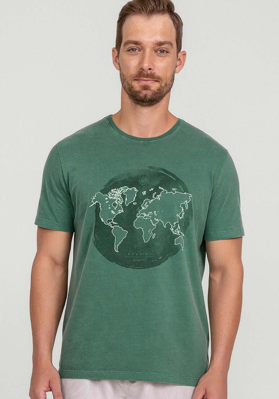 Camiseta em Malha Estampa World, VERDE REIGN. Camiseta em Malha Estampa World, VERDE REIGN, large.