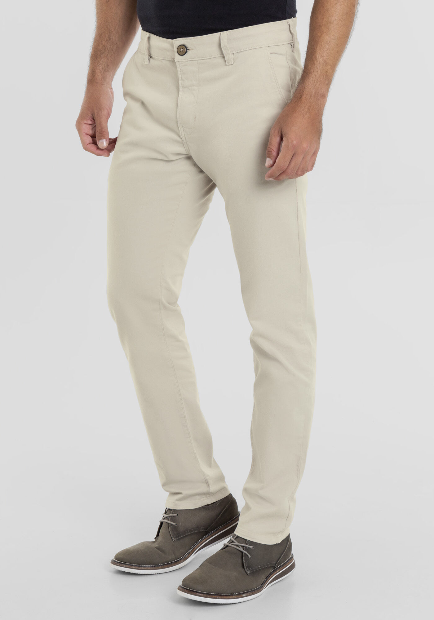 Cal&ccedil;a Slim Turbofan Em Sarja Com Elastano, BEGE GELO, large.