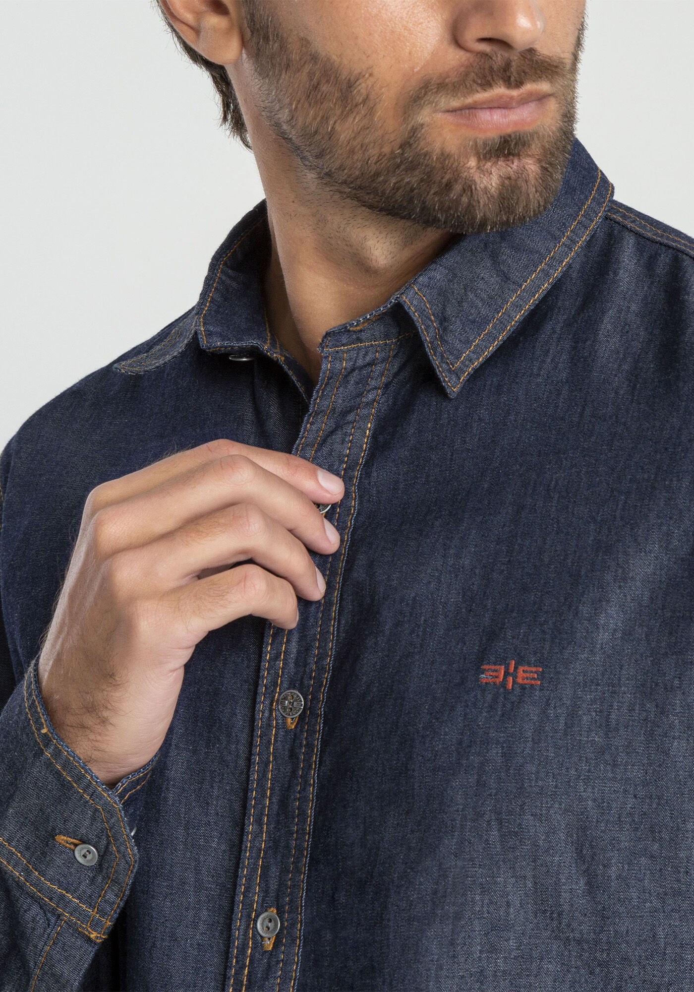 Camisa masculina Manga Longa, JEANS ESCURO, large.