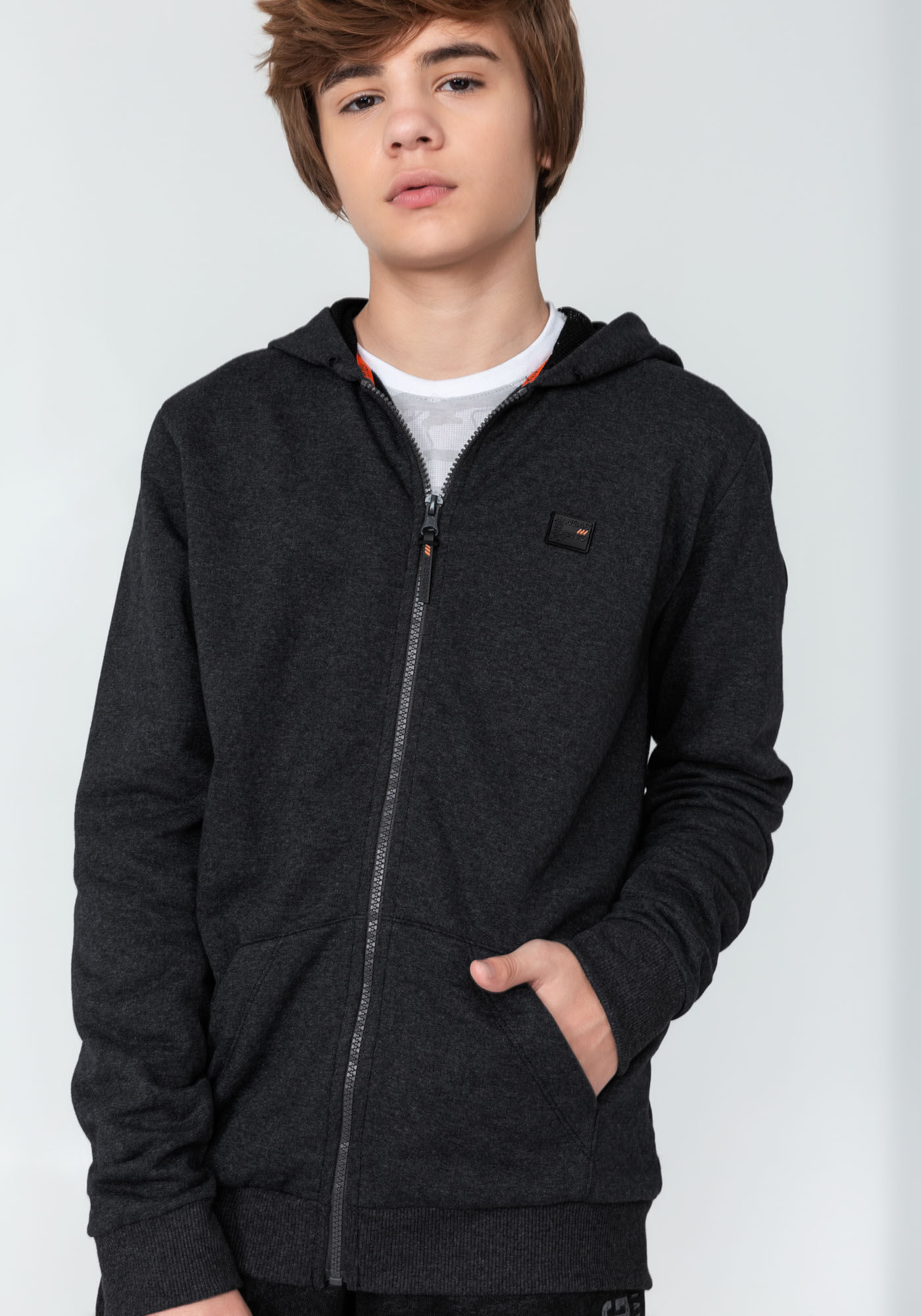 Jaqueta em Moletom com Capuz Telado Juvenil, GRAFITE, large.