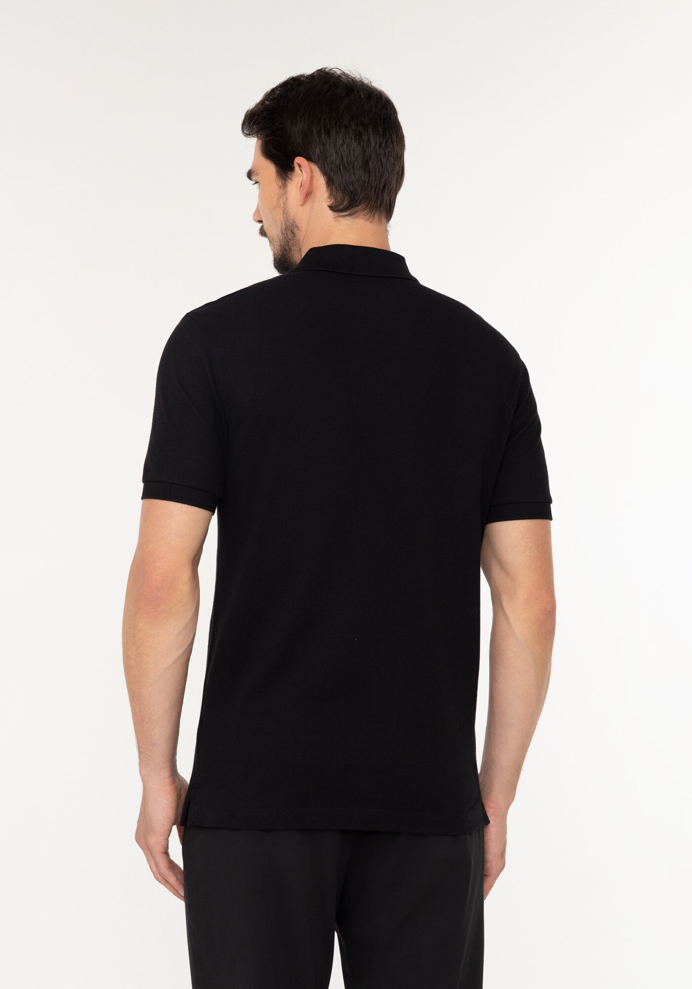 Camisa Polo Com Manga Curta Em Malha Piquet Mercerizada, PRETO, large.