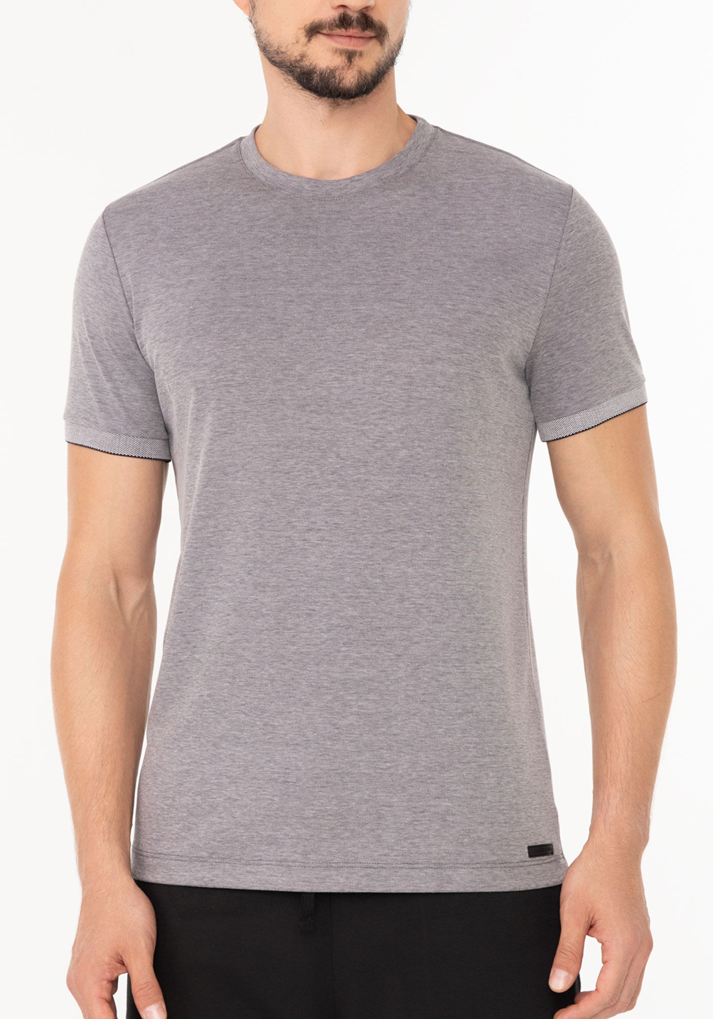 Camiseta B&aacute;sica De Mangas Curtas Em Malha Piquet, PRETO, large.