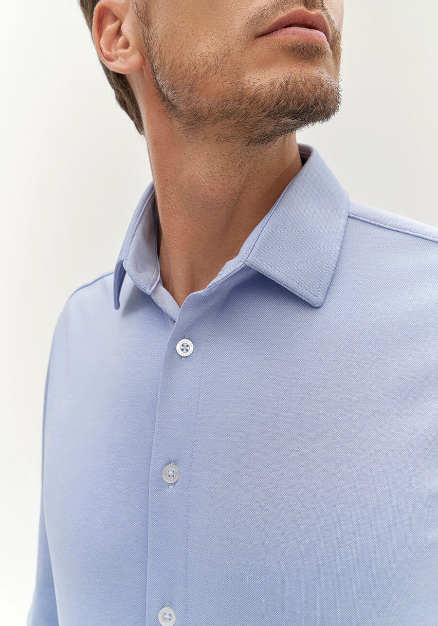 Camisa Masculina Slim Fit em Malha Tech Skin, AZUL BRIGHT. Camisa Masculina Slim Fit em Malha Tech Skin, AZUL BRIGHT, large.