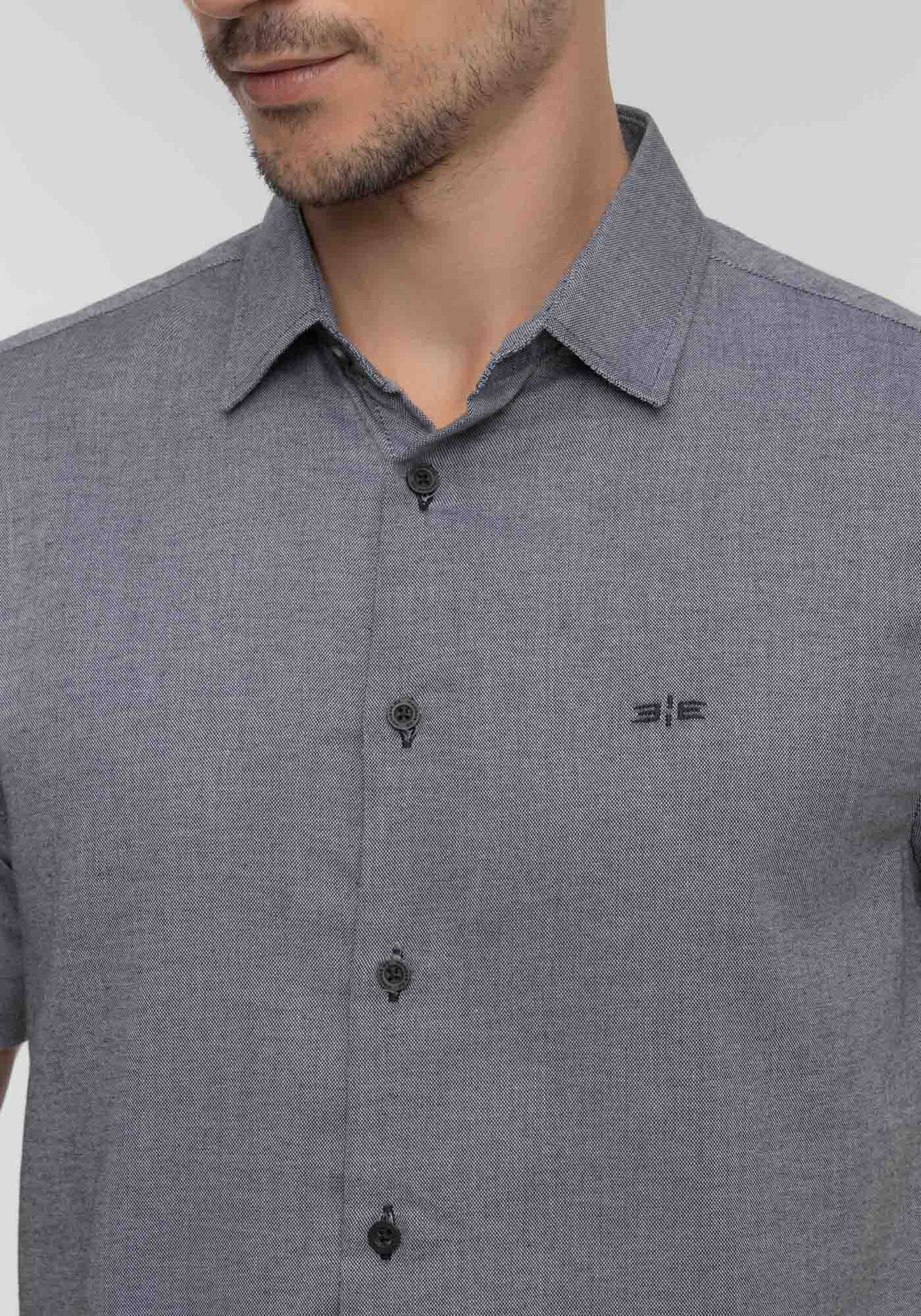 Camisa De Mangas Curtas Em Tecido Oxford, PRETO, large.