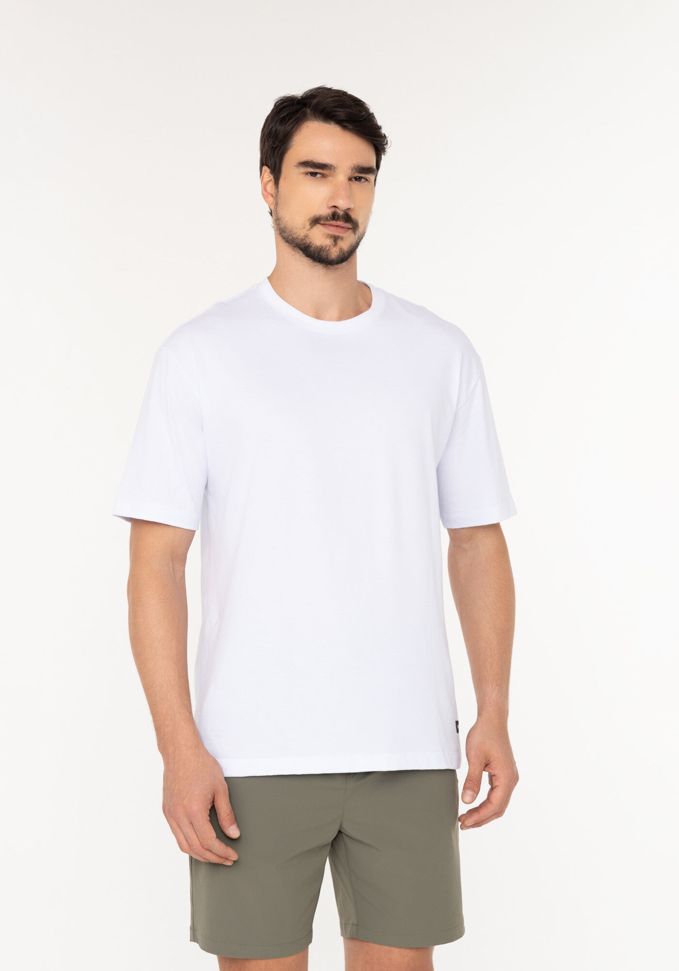 Camiseta Oversized De Mangas Curtas Com Estampa Posterior, BRANCO, large.