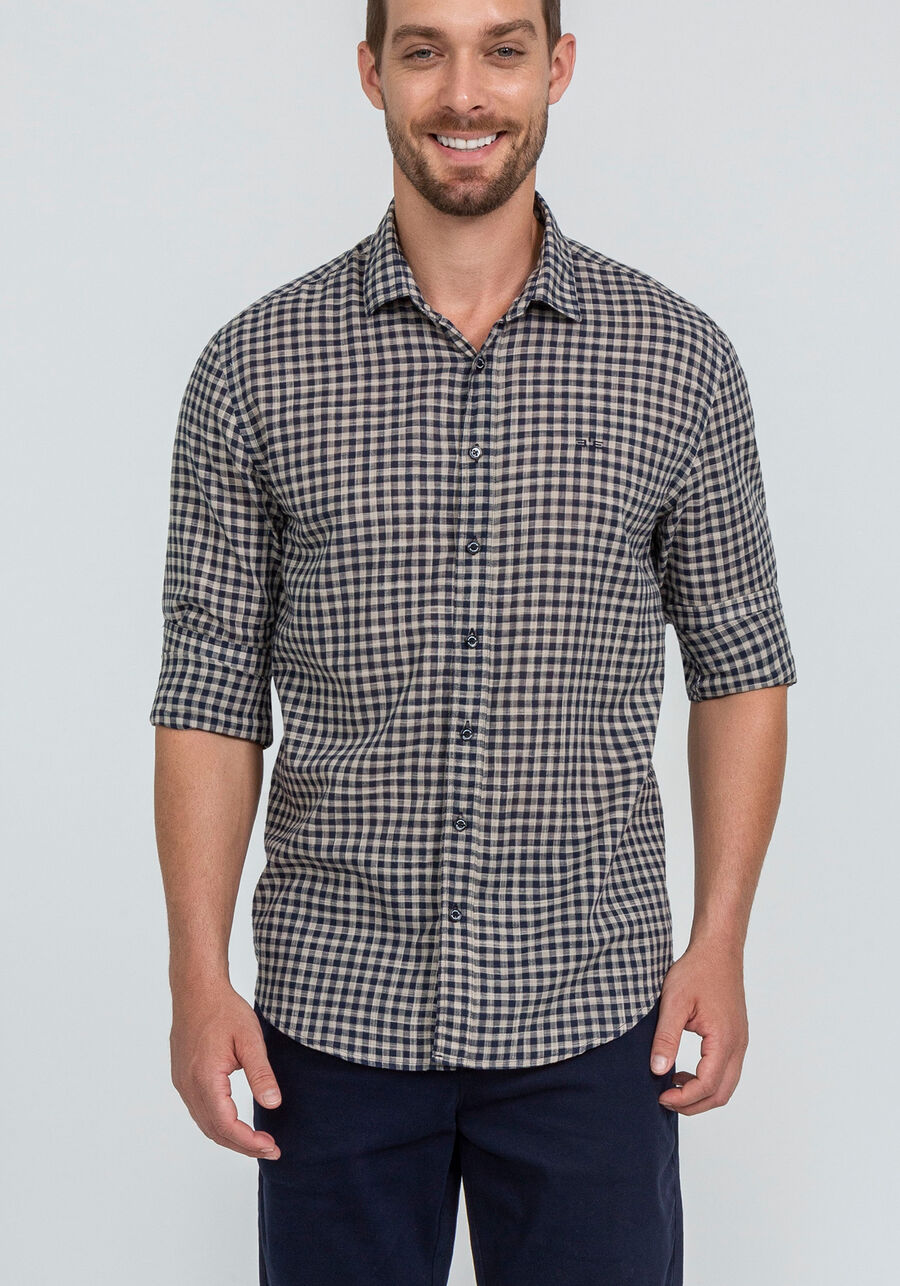 Camisa Xadrez Comfort Tecido Flamê, BEGE RUSSET. Camisa Xadrez Comfort Tecido Flamê, BEGE RUSSET, large.