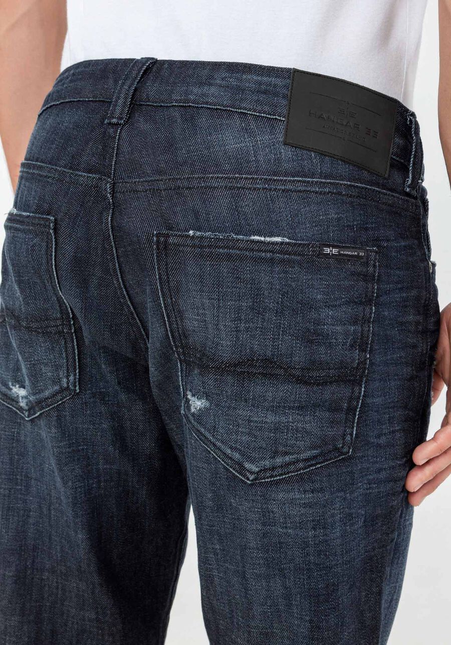 Bermuda Jeans Masculina Reta Radial com Puídos, JEANS, large.