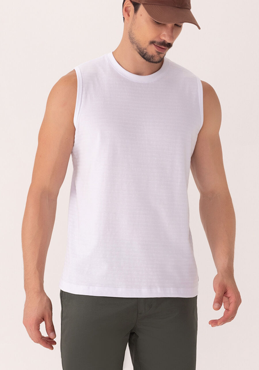 Regata Básica Em Malha Texturizada De Algodão, BRANCO. Regata Básica Em Malha Texturizada De Algodão, BRANCO, large.