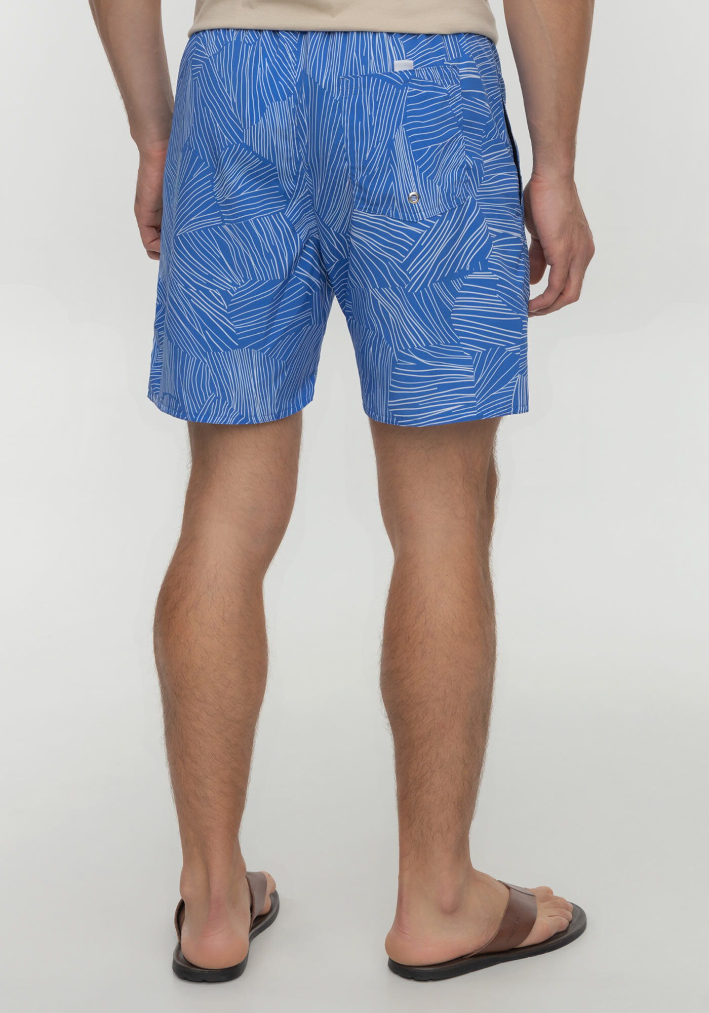 Shorts Estampado Com Bolso E Cadar&ccedil;o Em Tecido Plano, AZUL EGIPCIO, large.