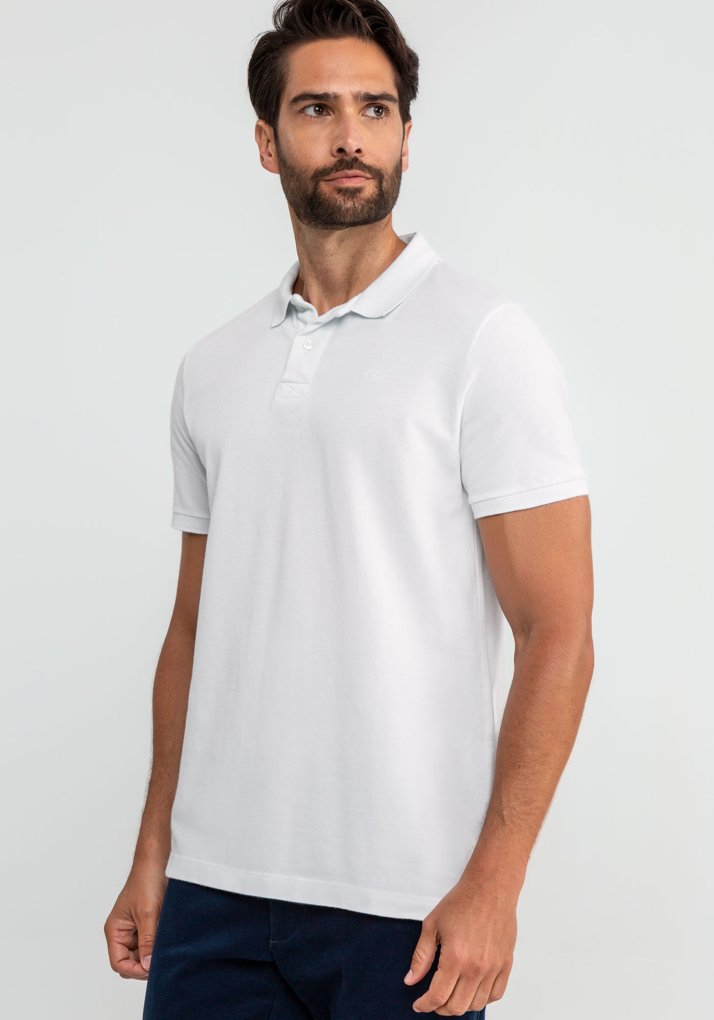 Camisa Polo Masculina em Malha Piquet Cl&aacute;ssica, BRANCO, large.