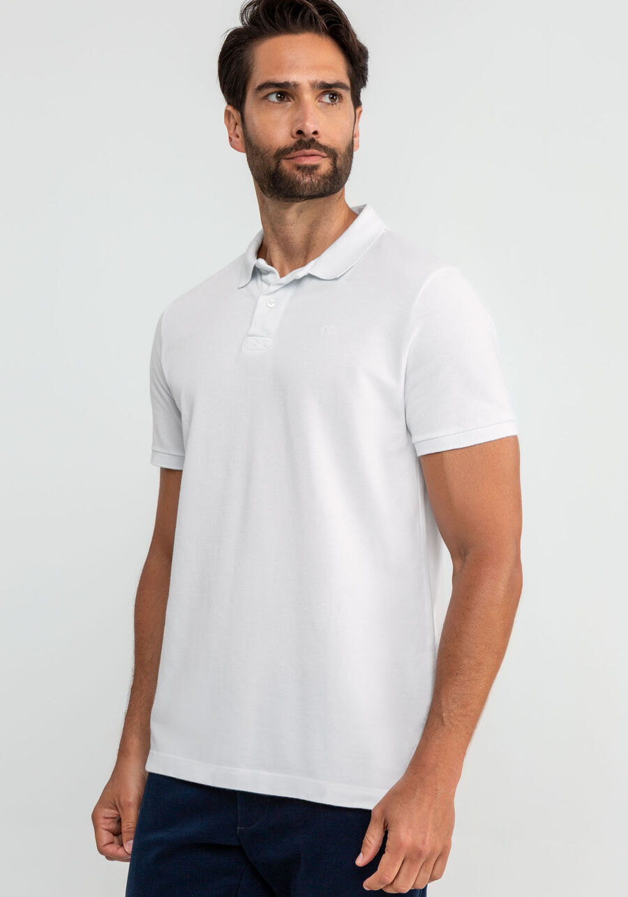 Camisa Polo Masculina em Malha Piquet Clássica, BRANCO, large.