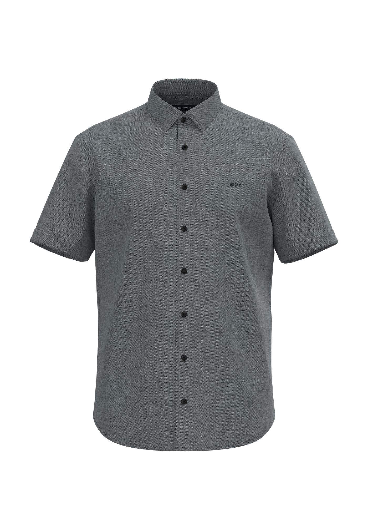 Camisa De Mangas Curtas Em Tecido Oxford, PRETO, large.