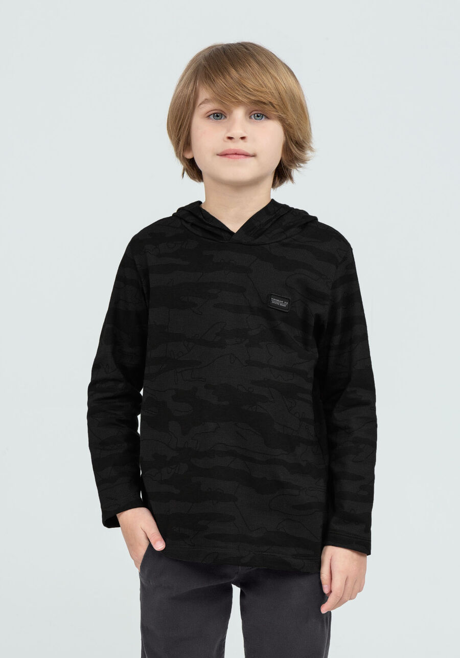 Camiseta Manga Longa com Capuz Tal Pai Tal Filho Infantil, GRID PRETO. Camiseta Manga Longa com Capuz Tal Pai Tal Filho Infantil, GRID PRETO, large.
