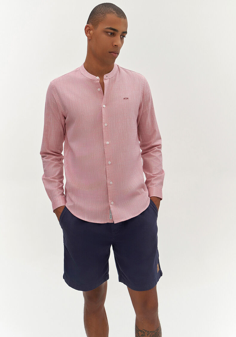 Camisa Masculina Com Gola Padre E Mangas Longas Slim Fit, BORDO WITCH, large.