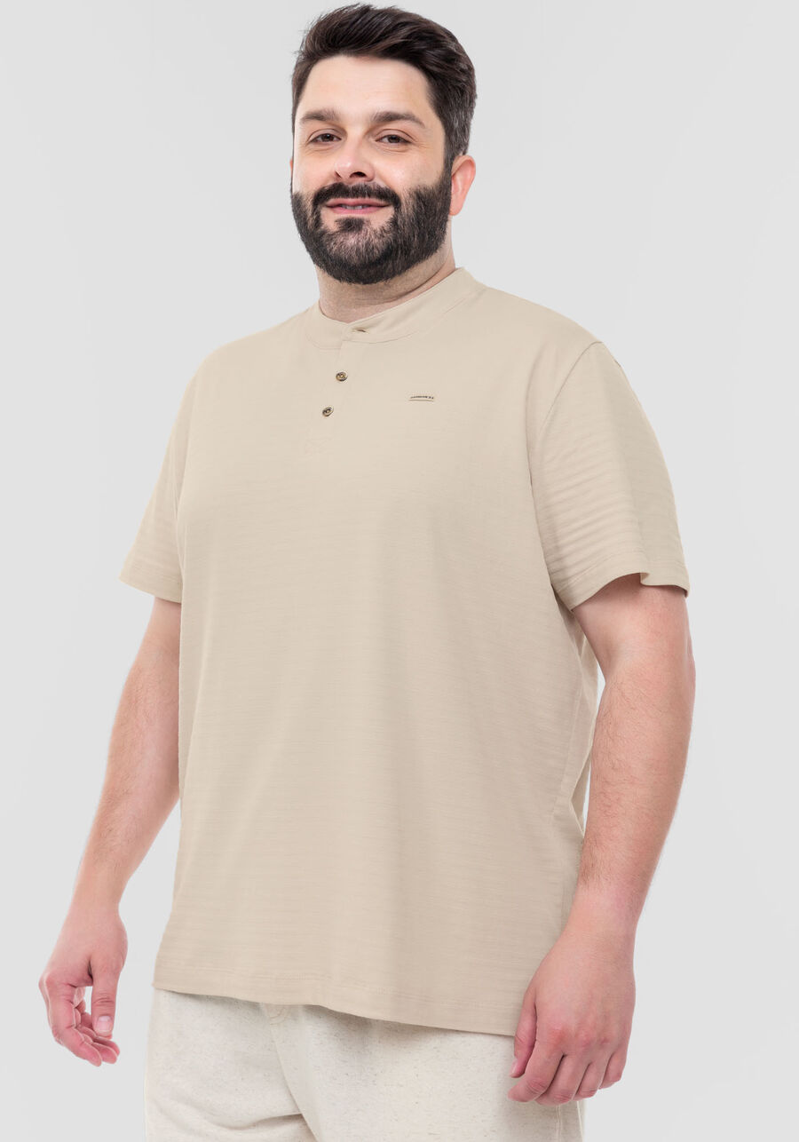 Camiseta Masculina com Gola Padre Big & Tall, BEGE SYSTEM, large.