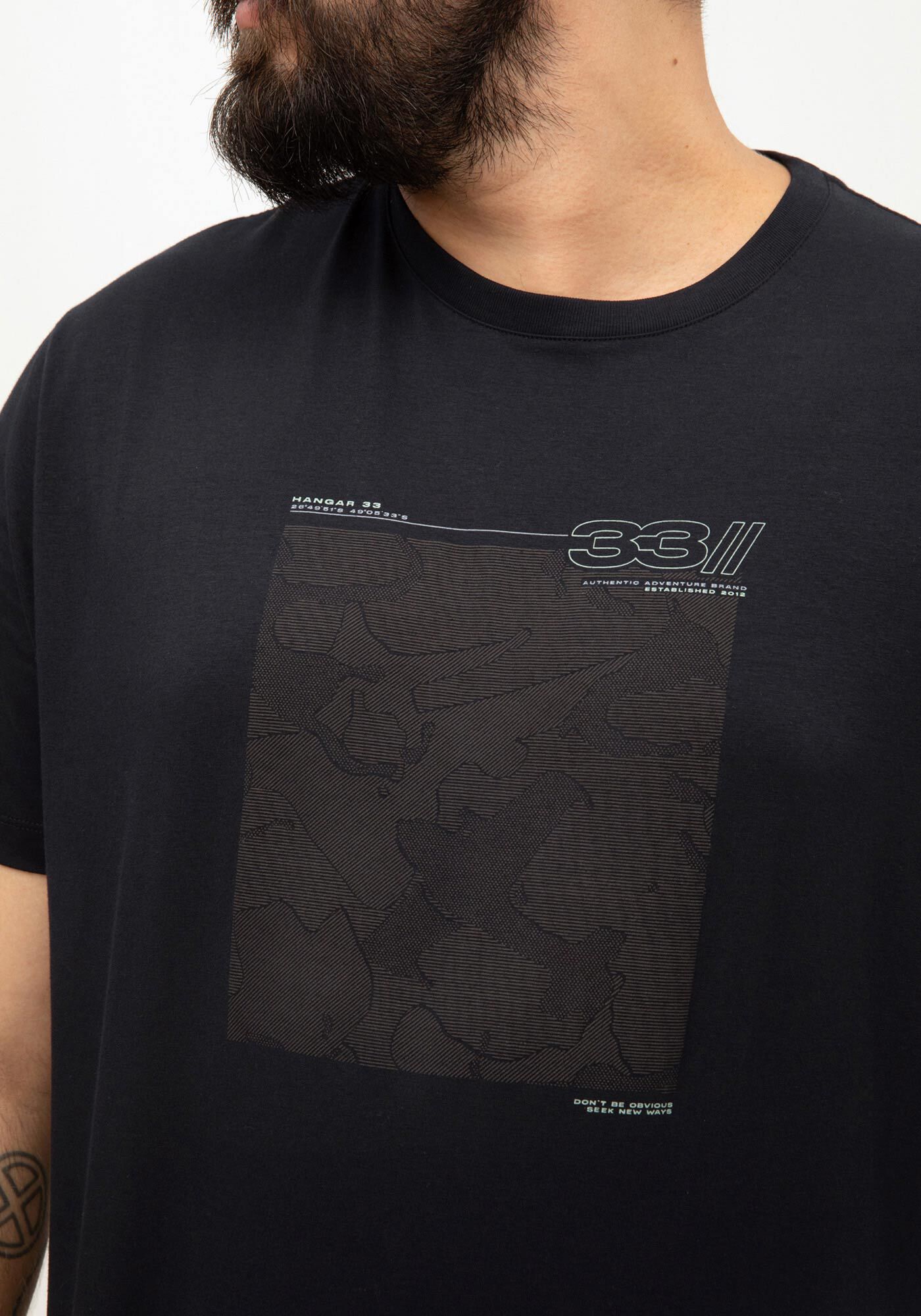 Camiseta Masculina Big & Tall em Malha Estampada, PRETO REATIVO, large.