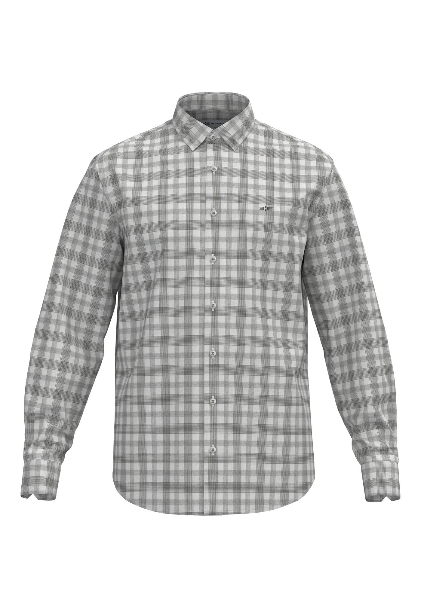 Camisa Masculina De Mangas Longas Xadrez Em Tecido Plano, BRANCO, large.