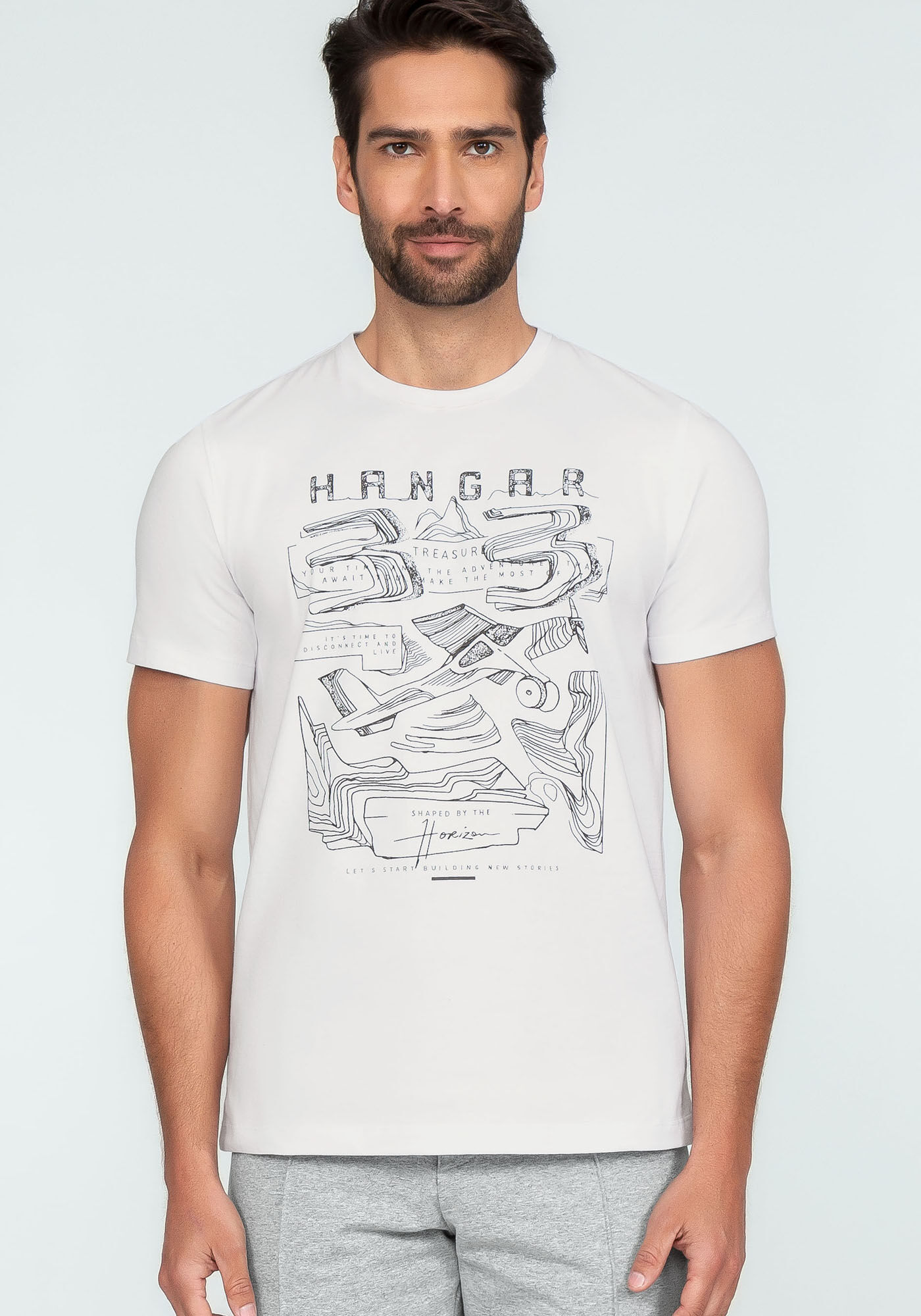 Camiseta Manga Curta em Malha Estampada, BRANCO, large.