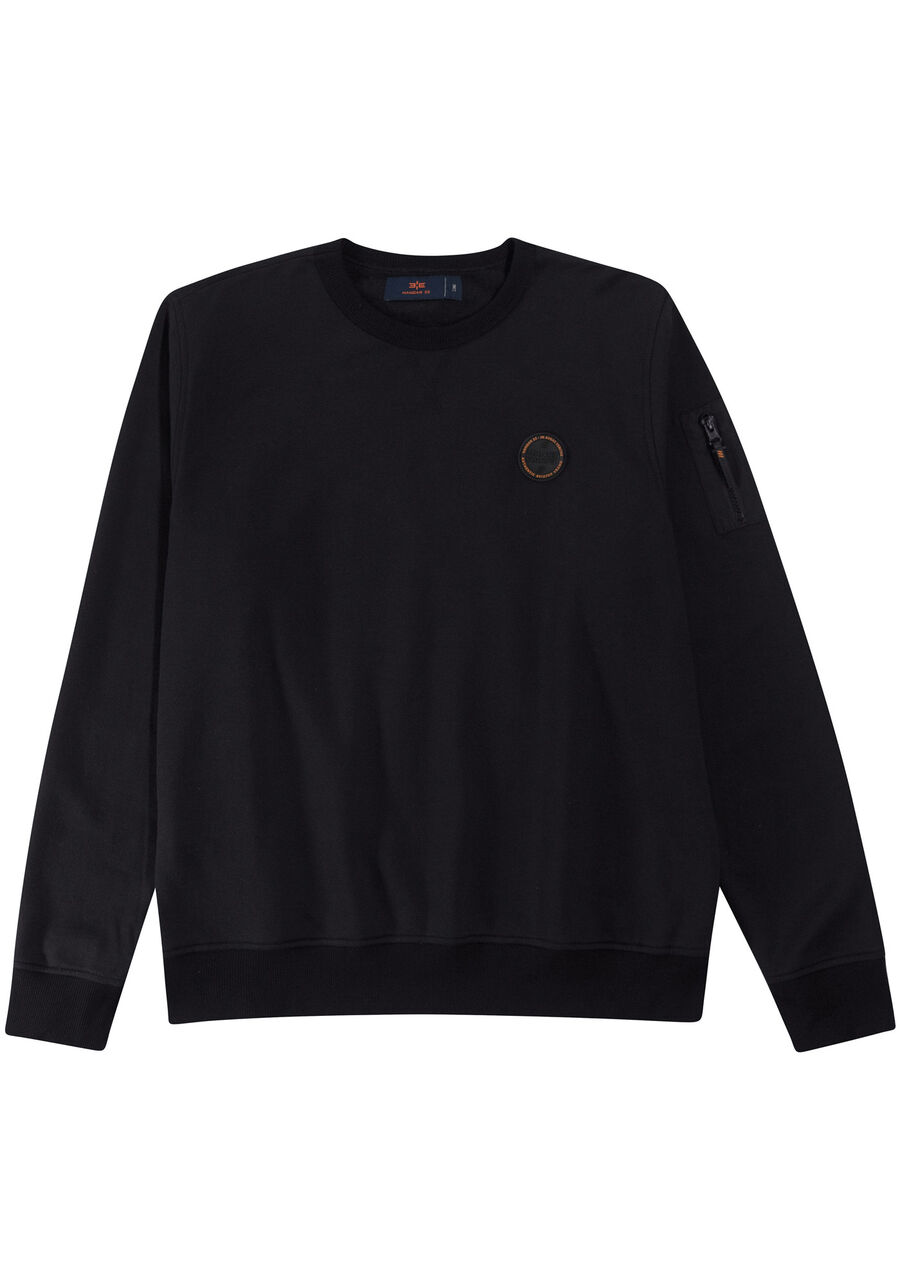 Blusão em Moletom com Detalhe Zíper, PRETO REATIVO. Blusão em Moletom com Detalhe Zíper, PRETO REATIVO, large.